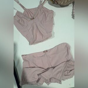 Frederick’s of Hollywood Pink Ruffled Top and Short Set